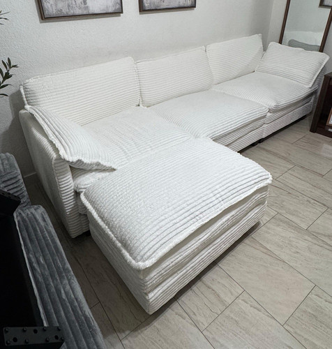 White fabric sectional sofa - fabric,